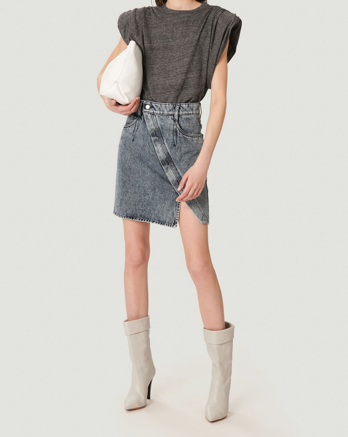 STRASSE ASYMMETRIC FRONT DENIM SKIRT image number null